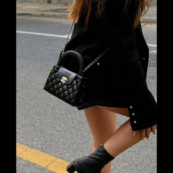 NEW CHANEL 24P BLACK LEATHER NANO KELLY MINI TOP HANDLE SHOPPING BAG - Picture 16 of 16